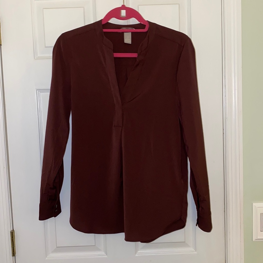 Maroon Long Sleeve V-neck blouse